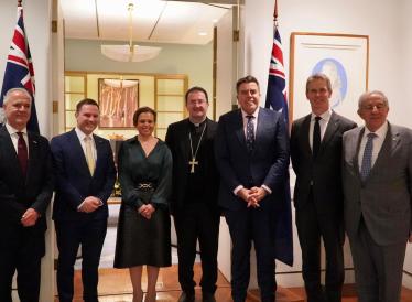 Maronite Leaders visit to Parliament House - Hon Alex Hawke MP, Maronite Bishop of Australia - Father Tarabay OLM,  Speaker of the House of Representatives – Hon Milton Dick MP and Dr Andrew Charlton MP
